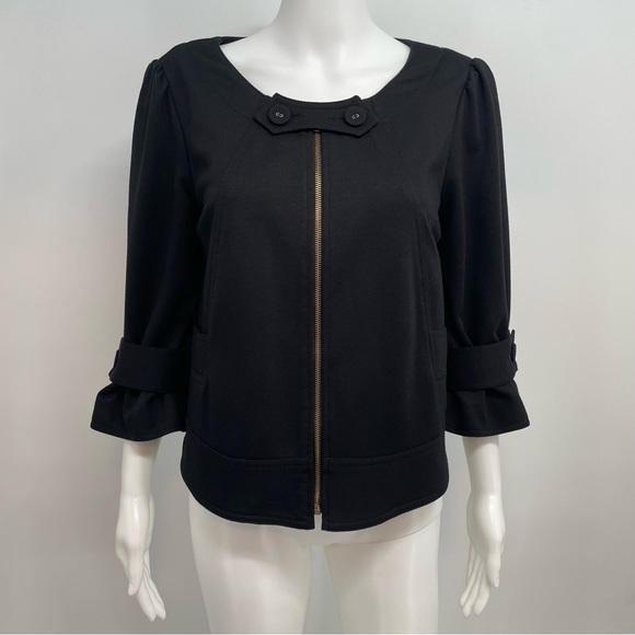 Vintage Sandro Blazer Women’s S Black Cropped Zip Front Jacket - Picture 1 of 11